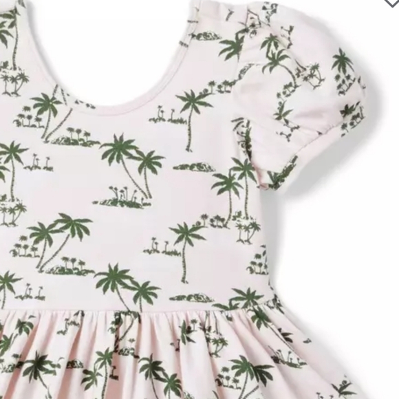 Janie and Jack The Everyday Puff Sleeve Dress Mauve Chalk Palm 18-24 months - Picture 5 of 7